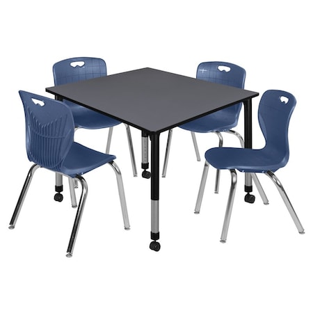 Regency Tables > Height Adjustable > Square Mobile Table & Chair Sets, 48 W, 48 L, 23-34 H, Grey TB4848GYAPCBK40NV
